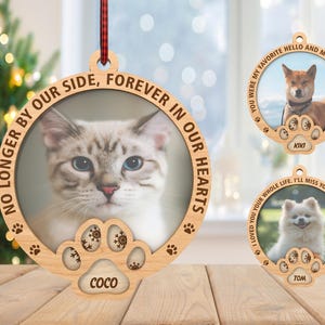 Photo personnalisée que vous avez laissée, empreintes de pattes sur l'ornement coeurs svg, svg chien et chat de Noël, ornement de Noël svg, cadeaux du souvenir, découpe laser Glowforge