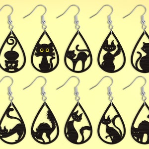 Halloween schwarze Katze Teardrop Ohrring svg Bündel, schwarze Katzenohrring svg, Halloween Ohrringe svg, Halloween svg, Laser Cut Glowforge, Digital