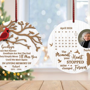 Svg personnalisé d'ornement d'oiseau cardinal rouge, svg d'ornement de calendrier commémoratif, cadeau de Noël svg, svg du souvenir, Glowforge découpé au Laser