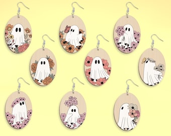 Halloween Cute Ghost Flower Earring svg bundle, Boho Halloween Earring svg, Halloween Gift svg, Halloween Earring svg, Laser Cut Glowforge