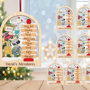 Gepersonaliseerde reisornament SVG, aangepast avontuurornament svg, kerstcadeau voor liefhebbers van avontuurlijke reizen, lasergesneden Glowforge, digitaal