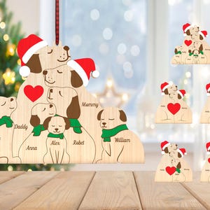 Ornamento di Natale personalizzato per la famiglia di cani in formato svg, pezzi di puzzle per la famiglia di cani in formato svg, ornamento di Natale in formato svg, regalo di Natale in formato svg, taglio laser Glowforge