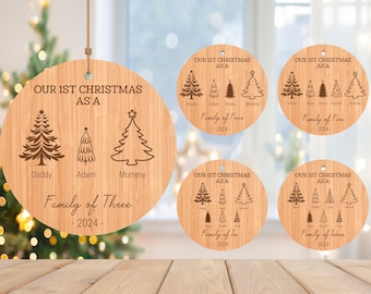Personalized First Christmas as a Family of Three Ornament svg, Custom Christmas Tree Ornament svg, Christmas Gift svg,Laser Cut Glowforge