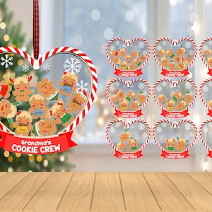Ornement personnalisé cookie équipage de grand-mère SVG, ornement Shaker 4D, ornement canne en bonbon svg, svg cadeau de Noël, Glowforge découpé au Laser