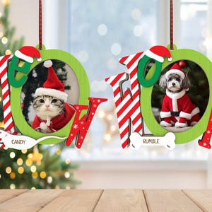 Décoration de Noël photo personnalisée Meow et Woof svg, svg Noël chien et chat, ornement de Noël svg, svg cadeau de Noël, découpé au laser Glowforge