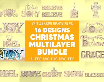 16 Multilayer Christmas SVG Bundle, Christmas scene svg, Nativity scene svg, Multilayer Joy svg, Birth of Jesus svg, Laser Cut Glowforge