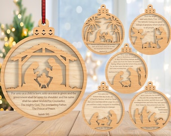 Weihnachtskrippe Ornament svg Bundle, Weihnachtsbibelverse & Sprüche Ornament svg, Bibelzitate Ornament svg, Laser Cut Glowforge