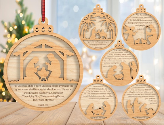 Christmas Nativity Ornament svg bundle, Christmas Bible Verses & Sayings Ornament svg, Bible Quotes ornament svg, Laser Cut Glowforge