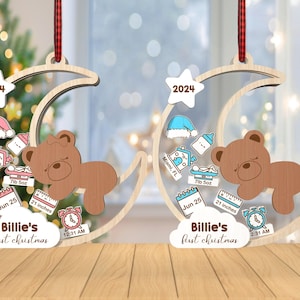 Personalisierte Babys erste Weihnachtsverzierung SVG, 4D Shaker Ornament svg, Baby Bär Mond Ornament svg, Weihnachtsgeschenk svg, Laser Cut Glowforge
