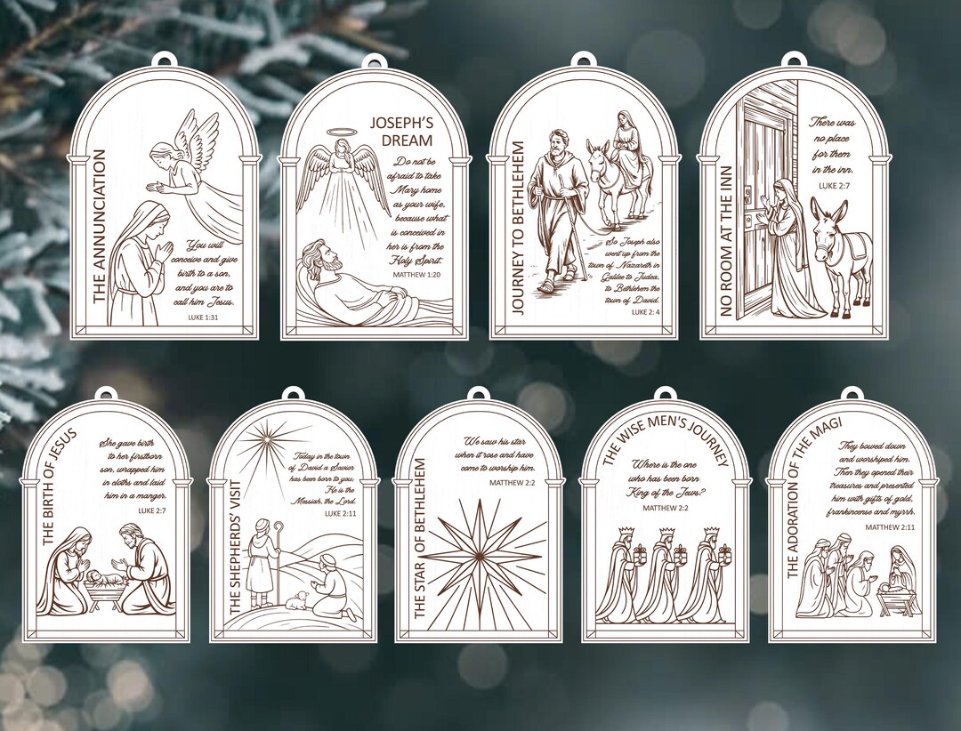 Christmas Nativity Story Ornament Svg Bundle, Bible Verses With Line ...