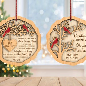 Ornement oiseau Cardinal rouge personnalisé svg, svg ornement commémoratif, cadeau de Noël svg, svg cadeau commémoratif, svg du souvenir, découpé au laser Glowforge