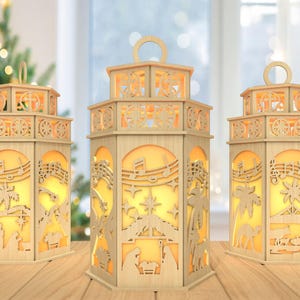 3D Christmas Nativity Lantern Laser Cut File, Nativity Scene lantern svg, Christmas lantern svg, Candle lantern svg, Laser Cut Glowforge