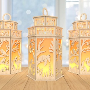 3D Natur Laterne Laser geschnitten Datei, Naturszene Laterne svg, Vögel svg, Unterwasser svg, Waldkerzenlaterne svg, Laser Cut Glowforge