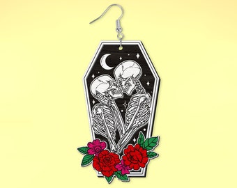 Floral Skeleton Couple Coffin Earring svg, Skeleton Earring svg,Coffin earring svg, Halloween Earring svg, Halloween svg,Laser Cut Glowforge