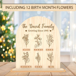 Personalized Birth Month Flowers Family Sign svg, Family Names Stand Decor svg, Christmas Gift for Family Members svg, Laser Cut Glowforge