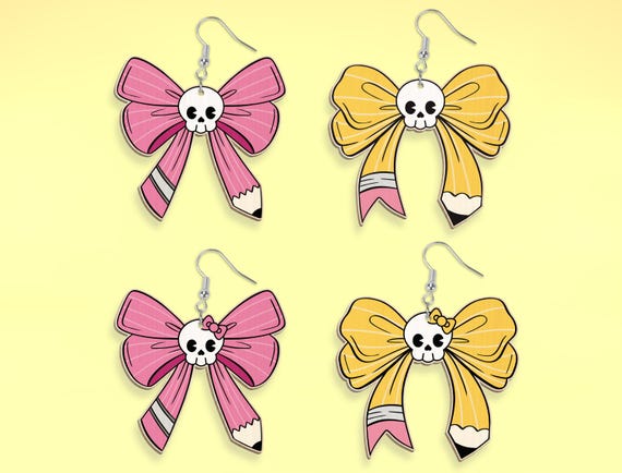 Halloween Teacher Bow Earring svg bundle, Skull Pencil svg,Pencil Bow Earring svg,Halloween Gift, Halloween Earring svg,Laser Cut Glowforge