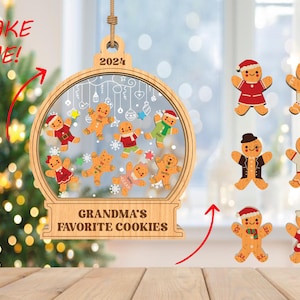 Ornement de biscuits préférés de grand-mère personnalisé SVG, svg d'ornement Shaker 4D, svg d'ornement de pain d'épice, cadeaux de Noël, Glowforge découpé au Laser