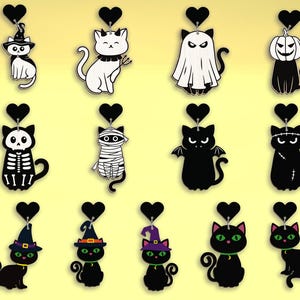 Bundle de boucles d'oreilles chat noir, svg boucle d'oreille chat Halloween, chat noir, svg squelette de chat, boucles d'oreilles Halloween svg, découpe laser Glowforge, numérique