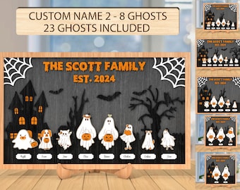 Signo personalizado de la familia fantasma de Halloween SVG, escena de Halloween SVG, familia fantasma SVG, signo de Halloween svg, decoración de Halloween, corte láser Glowforge