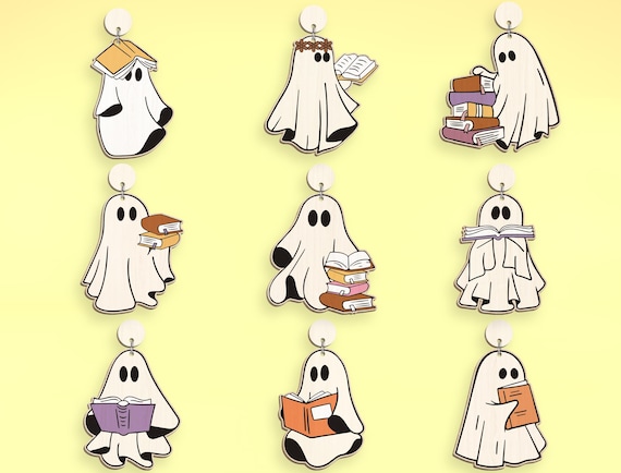 Halloween Book Ghost Earring svg bundle, Book Ghost Earring svg, Gift for Book lovers, Halloween Earring svg,Laser Cut Glowforge