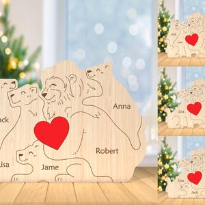 Piezas de rompecabezas de familia de leones personalizadas svg, familia de leones svg, juego de 0 a 3 bebés, regalo para la familia, corte láser Glowforge, descarga digital