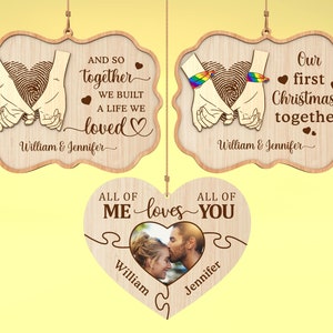 Svg personnalisé couple mains ornement, couple puzzle ornement ornement, svg cadeau d'anniversaire, ornement de Noël svg, découpé au laser Glowforge