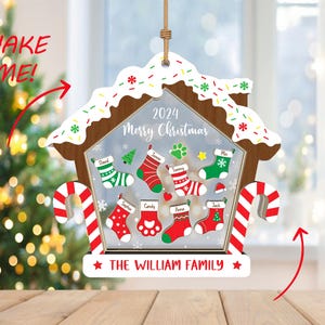 Enfeite de casa de gengibre personalizado SVG, enfeite de shaker 4D svg, enfeite de meias de Natal svg, presente de Natal svg, corte a laser Glowforge