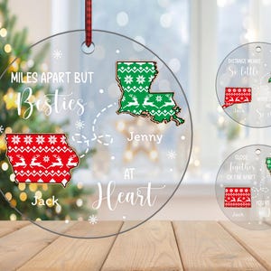 Gepersonaliseerde Bestie Long Distance Ornament svg, Bestie Ornament svg, kerstornament svg, kerstcadeau svg, lasergesneden Glowforge