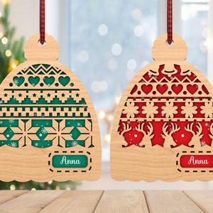 Enfeite de chapéu de natal personalizado com suéter feio svg, enfeite de gorro de natal svg, natal svg, corte a laser Glowforge, digital
