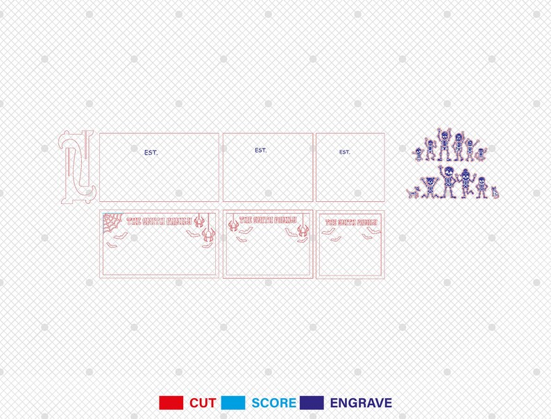 May include: A digital cut file design featuring a spooky Halloween theme. The design includes a banner with the text "This Month We're Spooky", a skeleton family, and a number "1" with a spider web design. The design is in pink and purple colours and is suitable for crafting projects.
