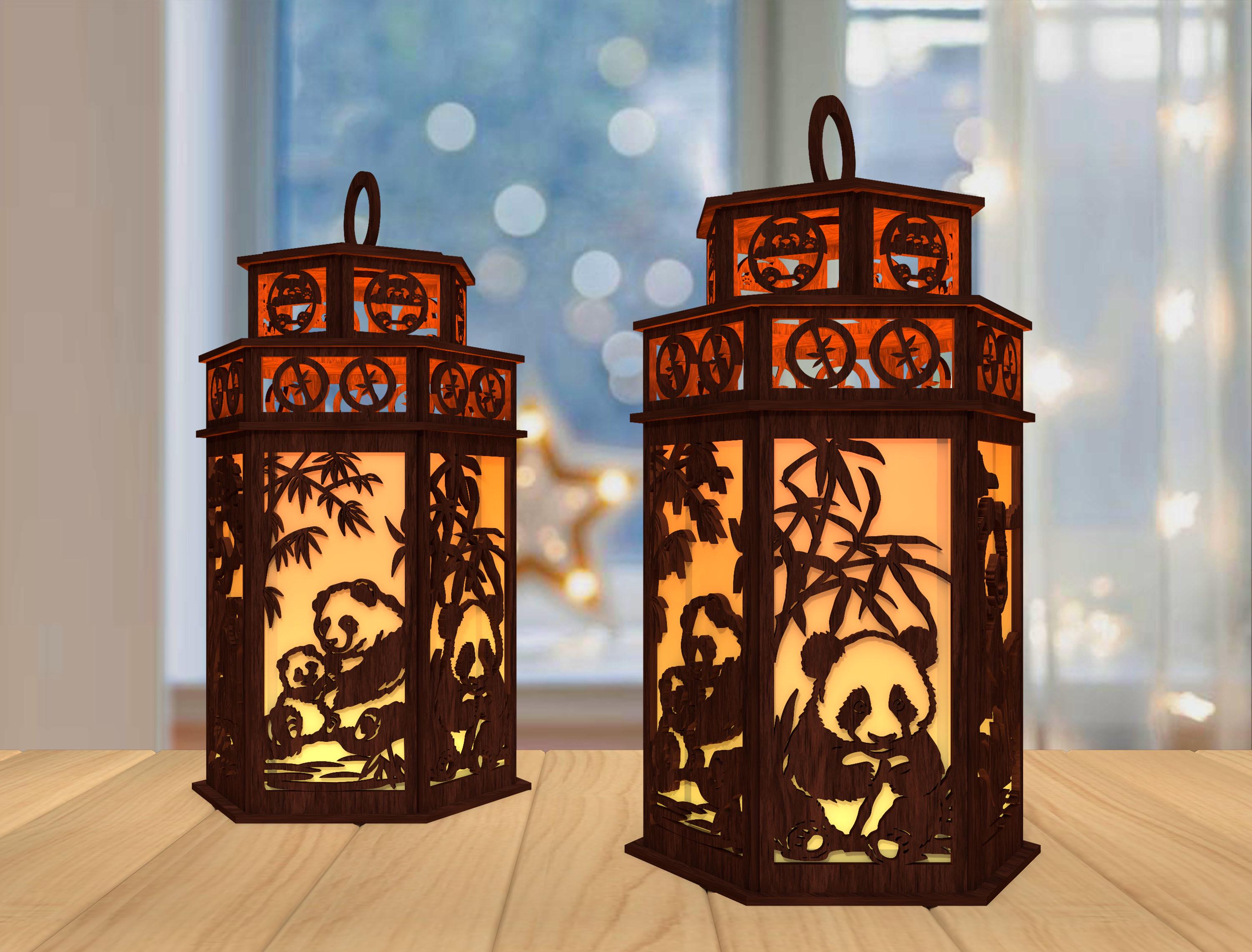 3D Cute Panda Lantern Laser Cut File,panda Scene Lantern Svg, Panda Svg ...