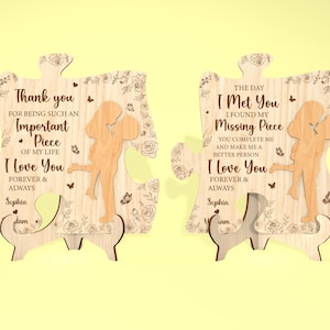 パーソナライズされた「I Love You Forever And Always」パズルサイン svg、カップルオーナメント svg、バレンタインデー svg、記念日ギフト svg、レーザーカット Glowforge