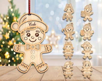 Paquete de 8 adornos navideños de pan de jengibre en formato SVG, adorno de galletas navideñas en capas en formato SVG, adorno navideño en formato SVG, corte láser Glowforge