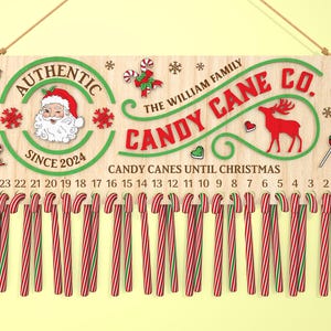 Calendario de cuenta regresiva familiar de Navidad personalizado svg, cuenta regresiva de bastón de caramelo svg, calendario de adviento de días hasta Navidad svg, Glowforge cortado con láser