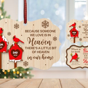 Ornement oiseau Cardinal rouge personnalisé svg, svg ornement commémoratif, cadeau de Noël svg, svg du souvenir, Glowforge découpé au Laser, téléchargement numérique