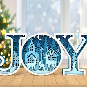 Svg d'art scène joie multicouche, renne scène d'hiver svg, svg scène de Noël, renne svg, oeuvre d'art 5 couches, découpe laser Glowforge, numérique