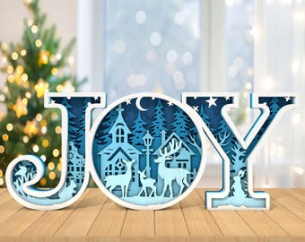 Multilayer Joy Scene Art svg, Reindeer winter scene svg, Christmas Scene svg, Reindeer svg, 5 layer art piece,Laser Cut Glowforge, Digital