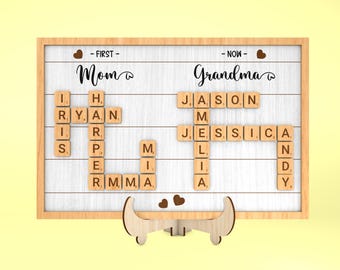 Personalized First Mom Now Grandma Crossword Scrabble Sign svg, Gift for Mom, Grandma Sign svg, Mothers Day Gift svg, Laser Cut Glowforge
