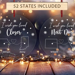 Adorno personalizado "Ojalá vivieras más cerca" svg, adorno de mejor amiga svg, adorno navideño svg, regalo de Navidad svg, Glowforge cortado con láser