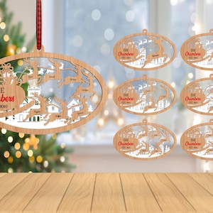 Personalizzato Babbo Natale con slitta renne famiglia ornamento in formato SVG, scena di Natale in formato SVG, ornamento di Natale in formato SVG, regalo di Natale in formato SVG, taglio laser Glowforge