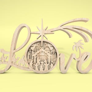Multilayer Love Nativity Scene Art svg, Natività svg, Scena di Natale svg, Nascita di Gesù svg, Opera d'arte a 6 strati, Laser Cut Glowforge