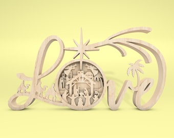 Multilayer Love Nativity Scene Art svg, Nativity scene svg, Christmas Scene svg, Birth of Jesus svg, 6 layer art piece, Laser Cut Glowforge