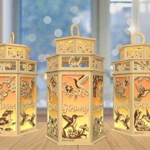 Fichier découpé au laser 3D lanterne colibri, verset de la Bible lanterne svg, svg colibri, svg lanterne Christian Jesus bougie, découpé au laser Glowforge