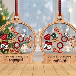 Enfeite de Natal personalizado para o primeiro casamento SVG, Enfeite de coqueteleira 4D SVG, Enfeite Merry&Married SVG, Presente de casamento SVG, Corte a laser Glowforge
