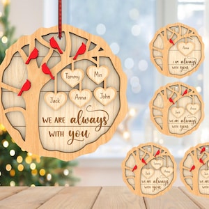 Branche d'arbre personnalisée Cardinal oiseaux Je suis toujours avec vous ornement svg, svg ornement commémoratif, cadeau de Noël svg, découpé au laser Glowforge