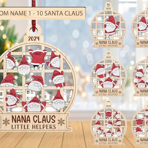Gnome de Noël personnalisé Nana Claus Little Helpers ornement svg, svg ornement scène de Noël, svg cadeau de Noël, découpé au laser Glowforge