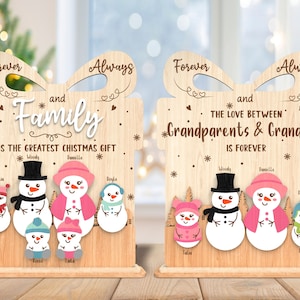 Regalo personalizzato per la famiglia con pupazzo di neve in formato svg, cartello di Natale in formato svg, regalo per i membri della famiglia, regali di Natale in formato svg, Glowforge con taglio laser, digitale