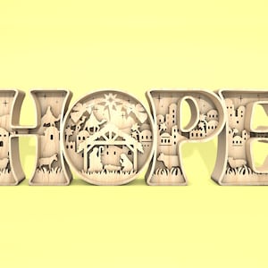 Svg d'art scène espoir multicouche, crèche de Noël, scène de Noël svg, svg de la naissance de Jésus, oeuvre d'art 6 couches, découpe laser Glowforge, numérique