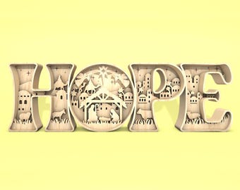Multilayer Hope Scene Art svg, Nativity scene svg, Christmas Scene svg, Birth of Jesus svg, 6 layer art piece,Laser Cut Glowforge,Digital