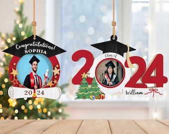 Ornamento di laurea di congratulazioni personalizzato svg, foto di laurea personalizzata svg, classe del 2024 svg, regalo di laurea, taglio laser Glowforge